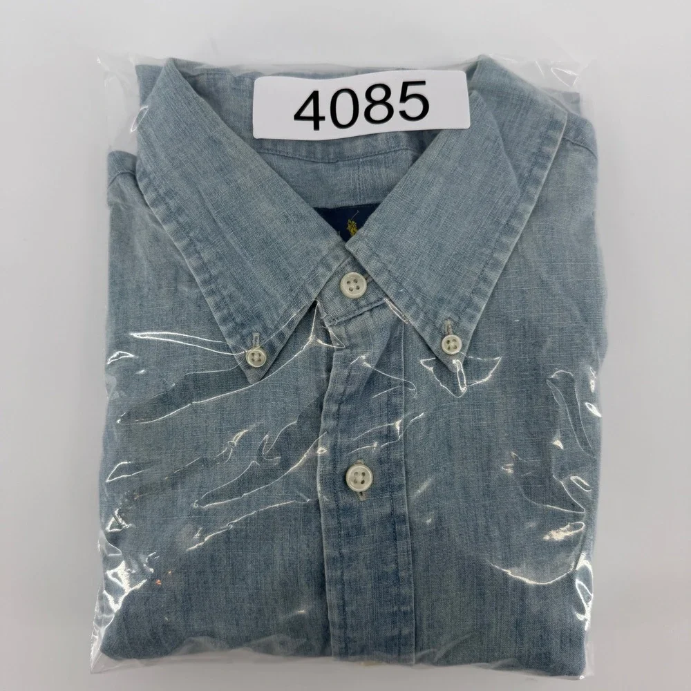 Ralph Lauren Button Down Mens Large Light Blue Chambray Denim Long Sleeve Shirt - Picture 10 of 10